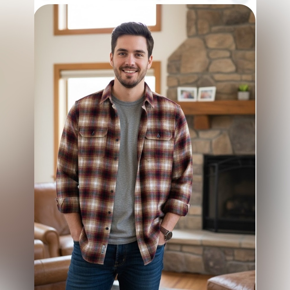 George Men’s long sleeve Flannel Plaid Shirt Cotton blend Super soft NWT SizeM - Picture 2 of 8